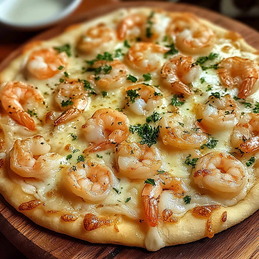 Recipe preparation for Shrimp Scampi Flatbread