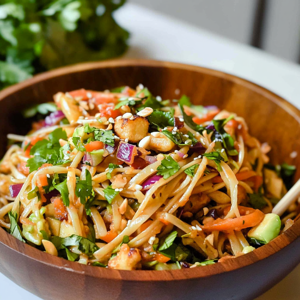 Recipe preparation for Thai Spring Roll Pasta Salad