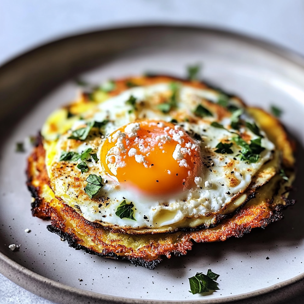 Recipe preparation for Crispy Feta Fried Eggs