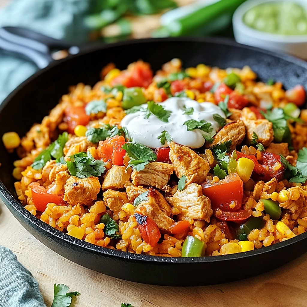 Recipe preparation for Easy Chicken and Rice Taco Skillet