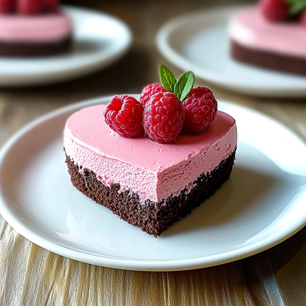 Recipe preparation for Heart-Shaped Raspberry Mousse with a Brownie Base