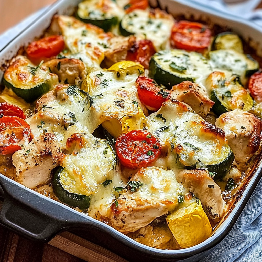 Recipe preparation for Mediterranean Chicken Zucchini Bake