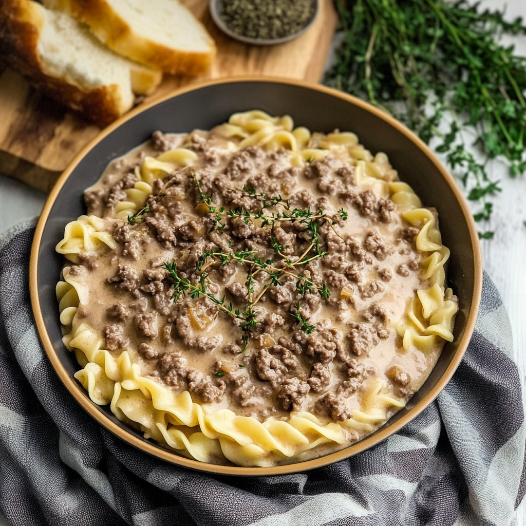 Recipe preparation for Ground Beef Stroganoff