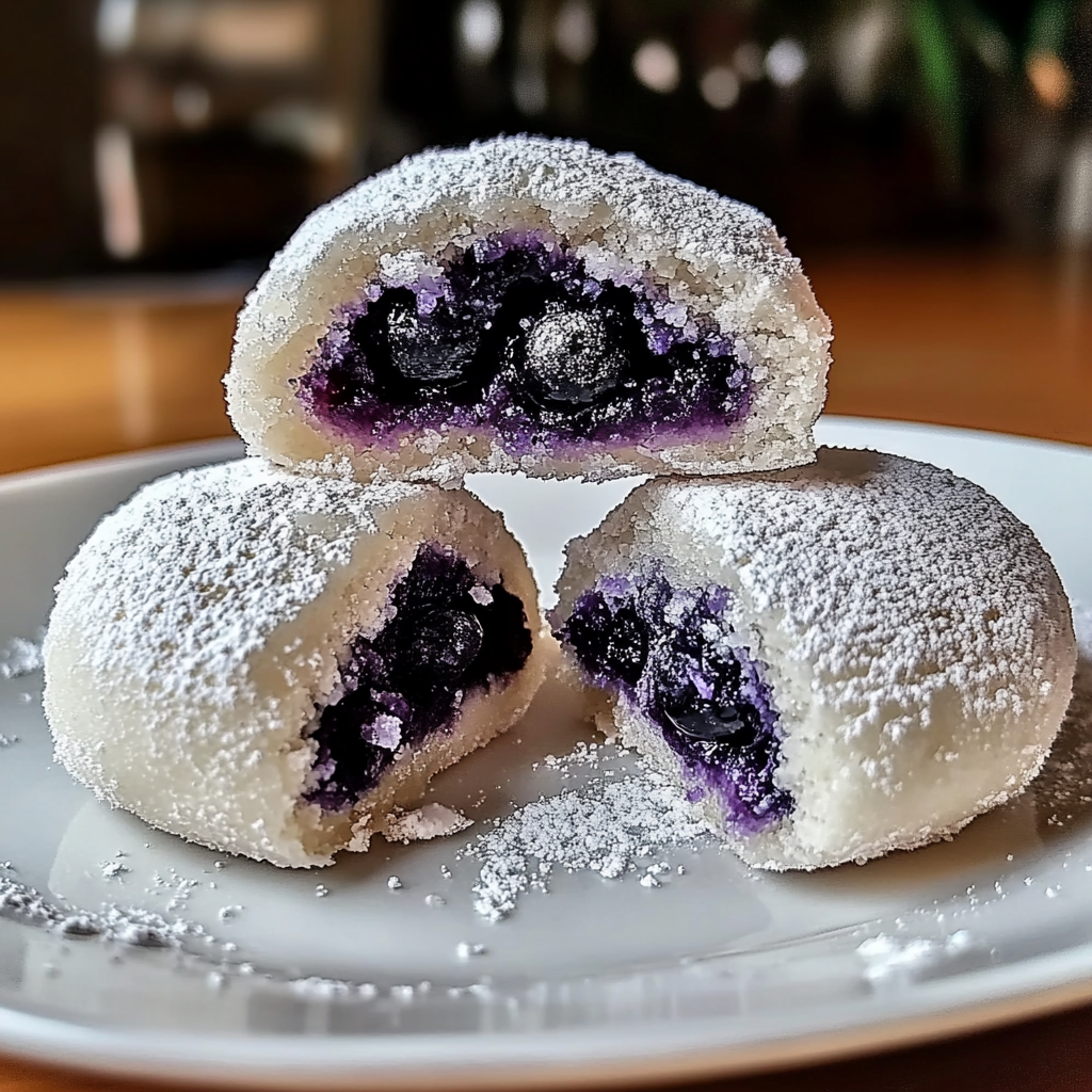 Recipe preparation for Blueberry-Filled Almond Snowball Cookies