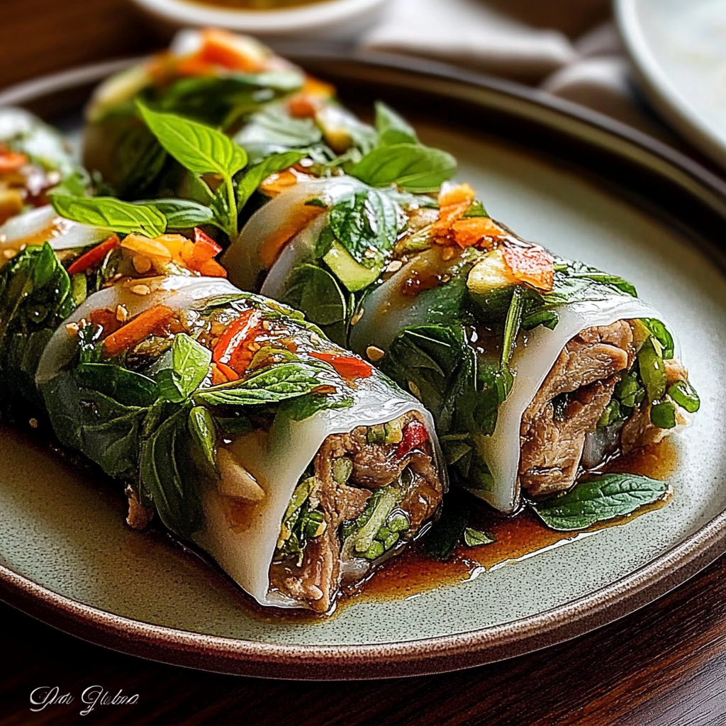 Recipe preparation for Thai Basil Beef Rolls