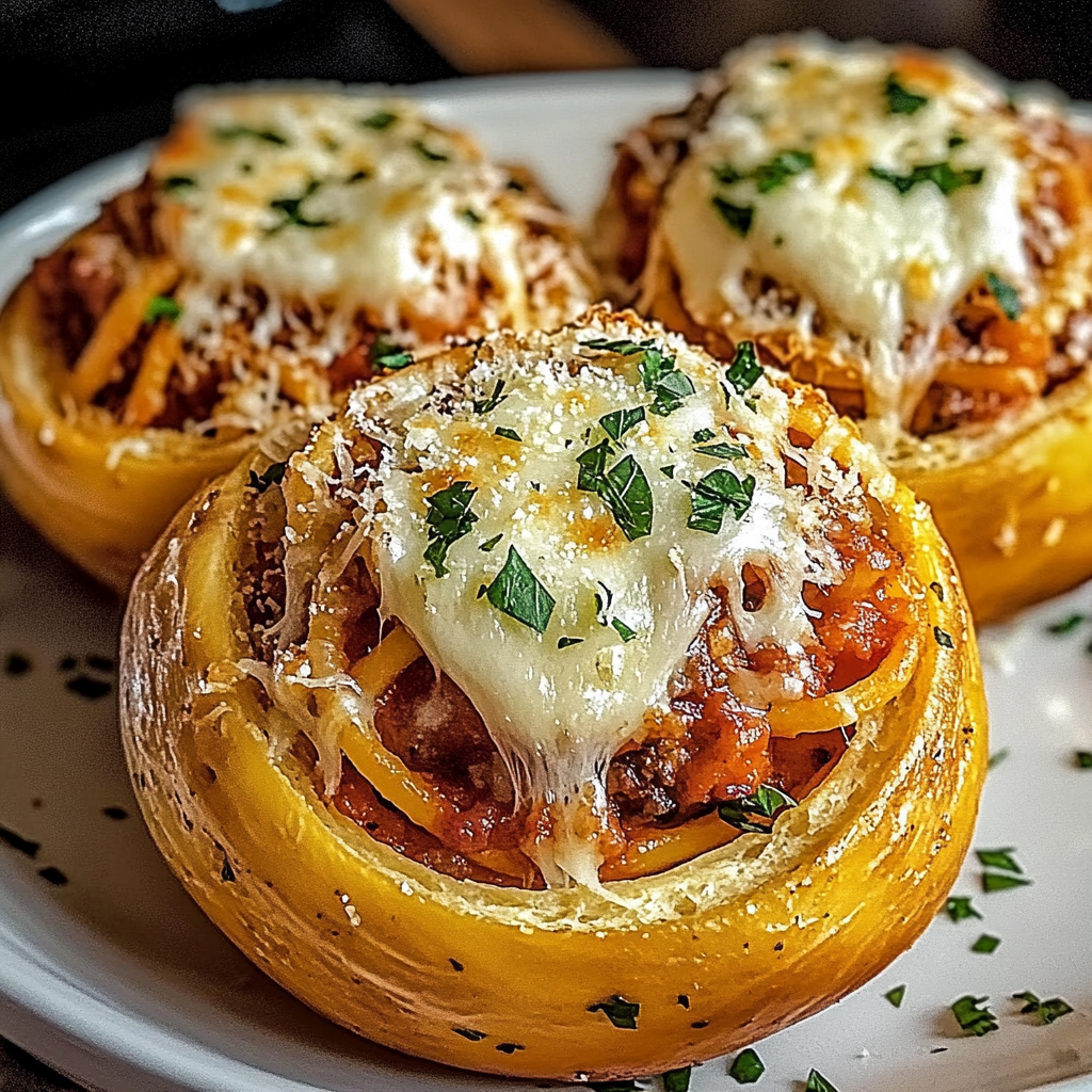 Recipe preparation for Spaghetti Garlic Bread Bowls