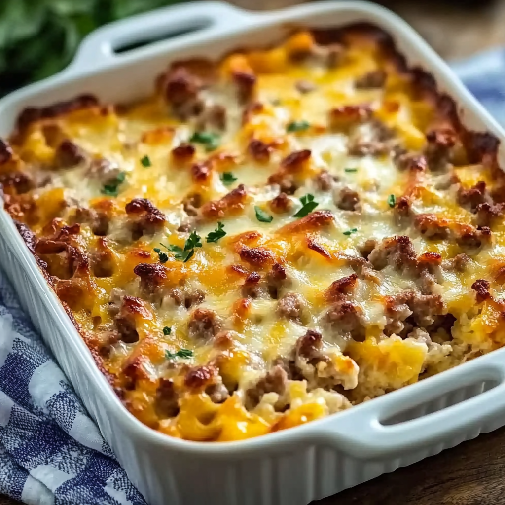 Recipe preparation for Sausage Hash Brown Breakfast Casserole