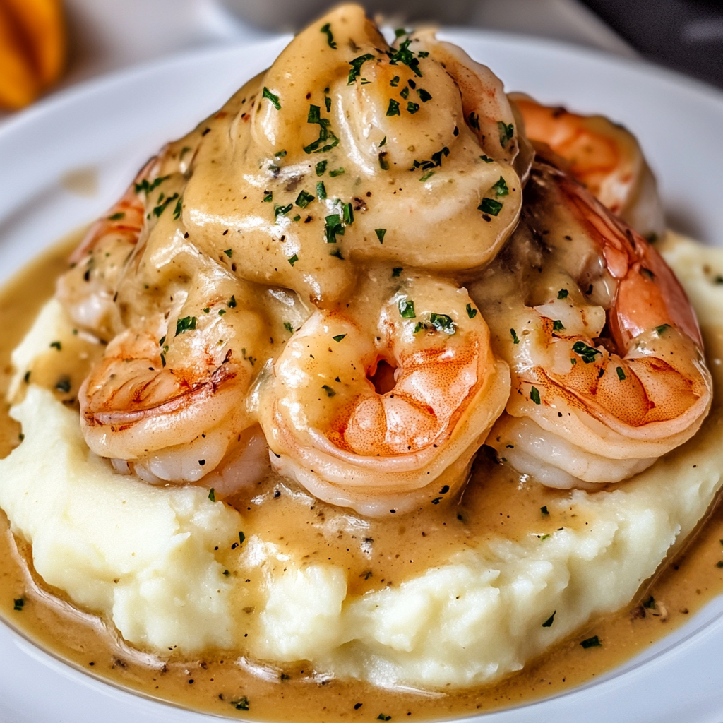 Recipe preparation for Creamy Garlic Shrimp Over Mashed Potatoes – A Luxurious Comfort Food Classic