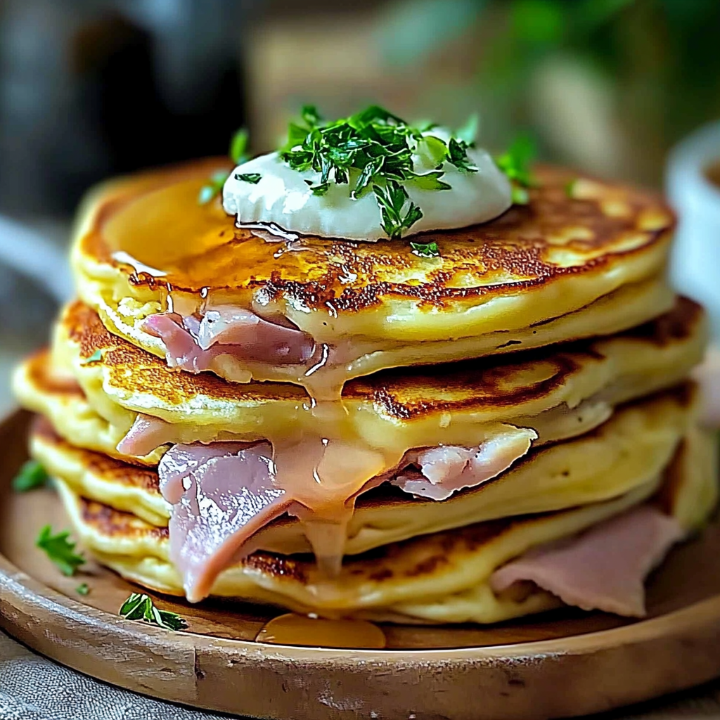 Recipe preparation for Savory Ham and Cheese Pancakes: The Ultimate Breakfast Recipe