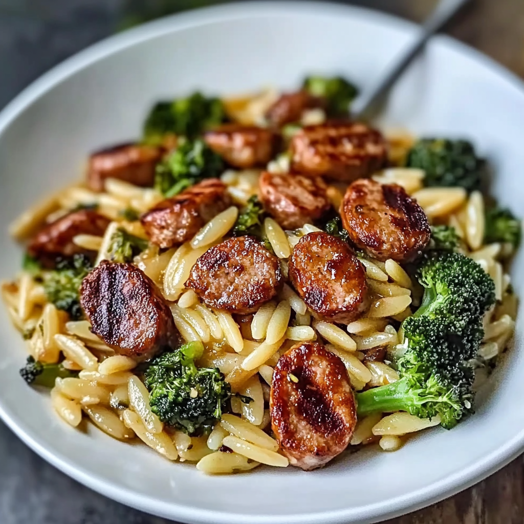 Recipe preparation for Chicken Sausage and Broccoli Orzo