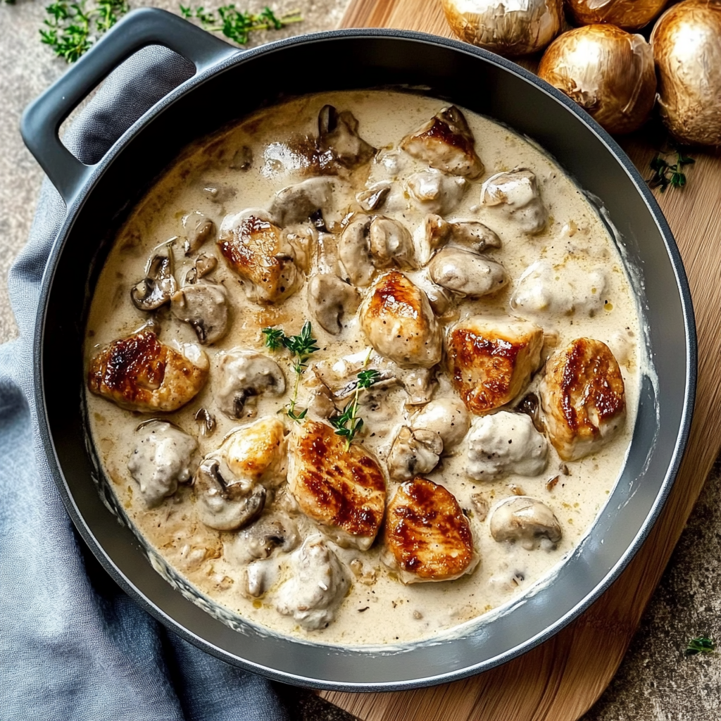 Recipe preparation for Creamy Chicken Stroganoff