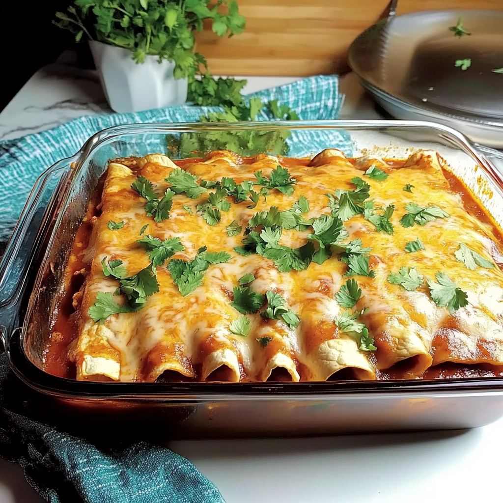 Recipe preparation for Cheesy Chicken Enchiladas
