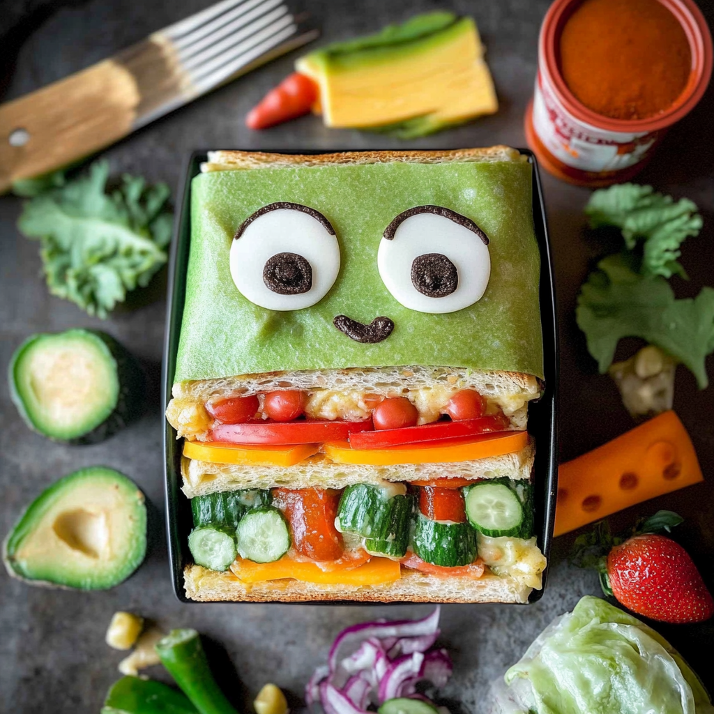 Recipe preparation for Frankenstein Sandwich Wraps