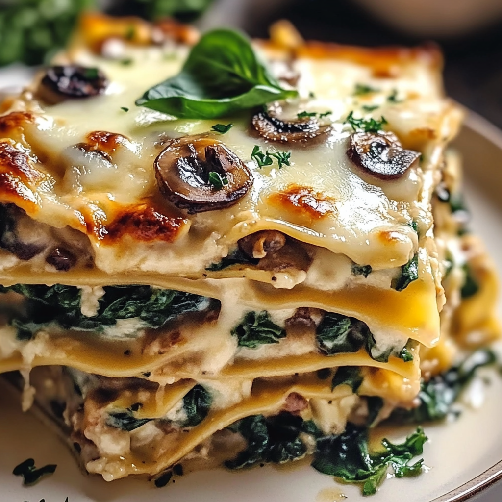 Recipe preparation for Mushroom and Spinach Lasagna