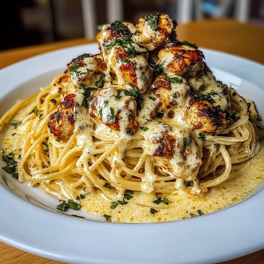 Recipe preparation for Easy Creamy Cajun Chicken Spaghetti with Garlic Mozzarella Sauce