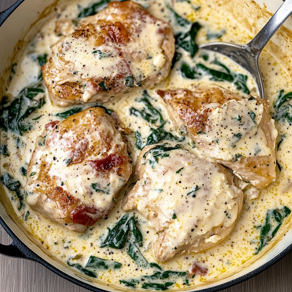 Recipe preparation for Creamy Garlic Butter Chicken with Spinach