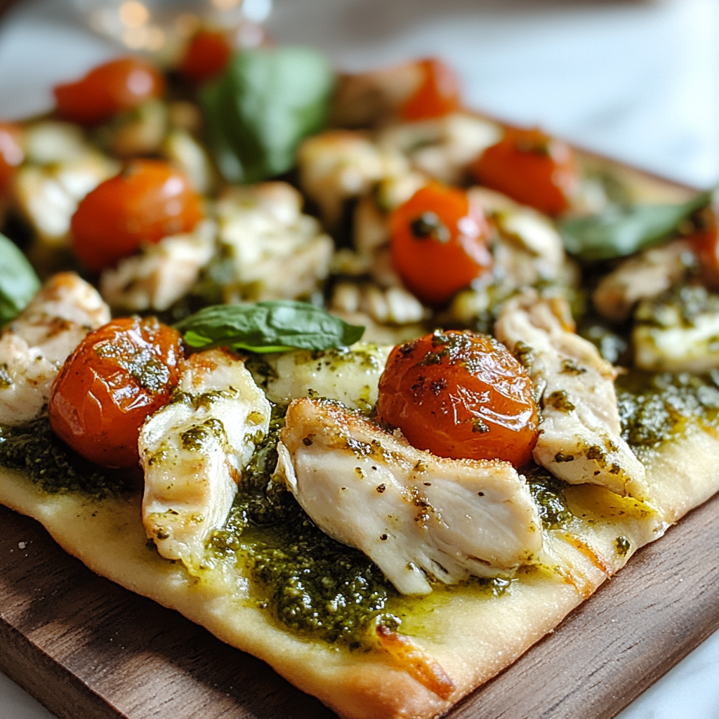 Recipe preparation for Chicken Pesto Flatbread