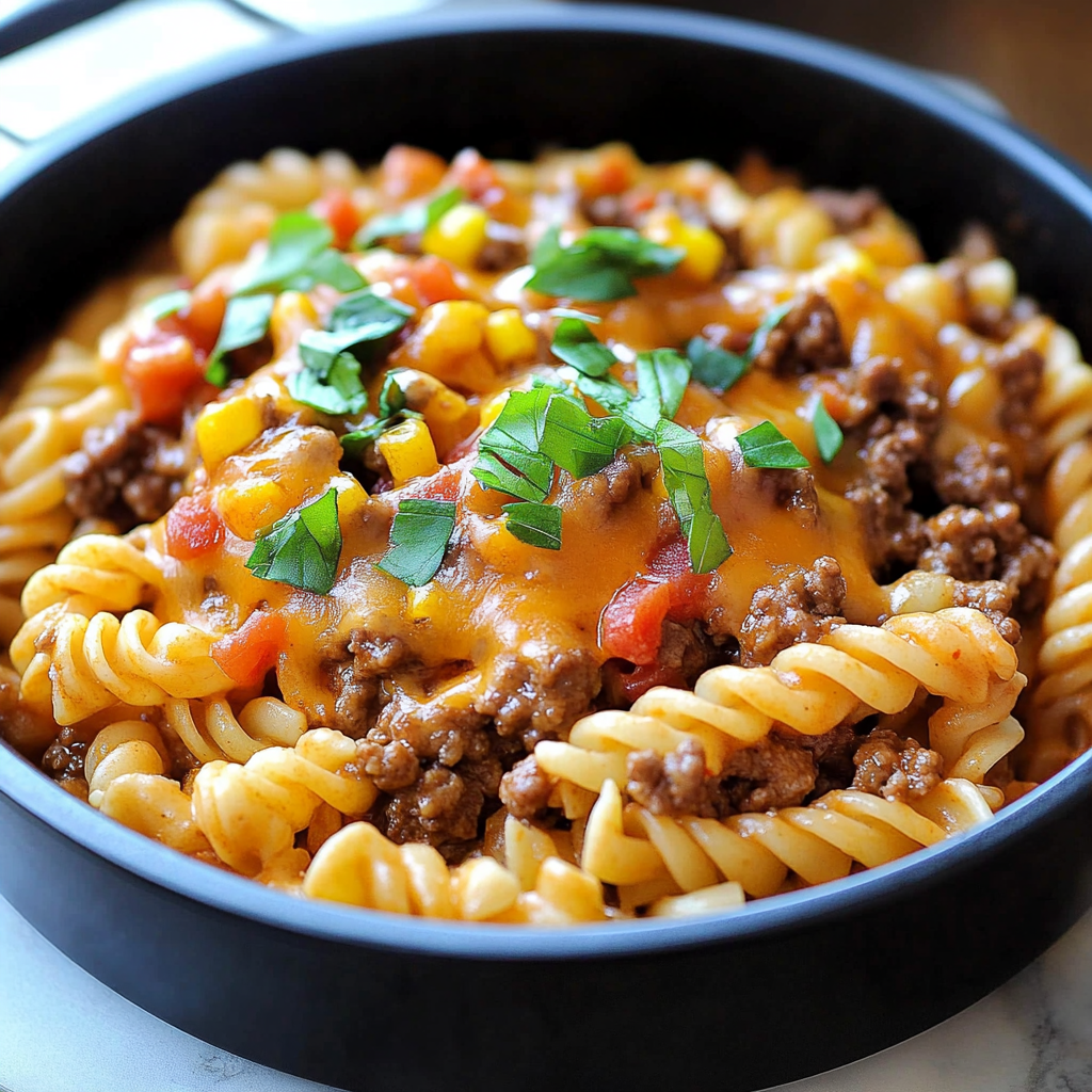 Recipe preparation for One-Pot Cheeseburger Pasta