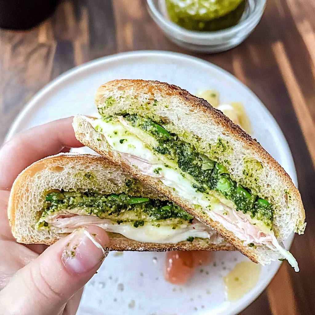 Recipe preparation for Pesto Turkey & Mozzarella Ciabatta