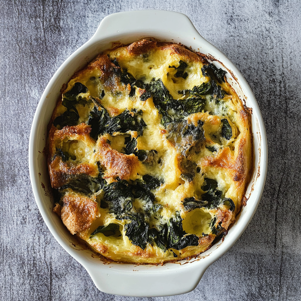 Recipe preparation for Festive Spinach & Cheese Strata