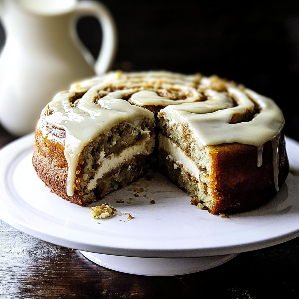 Recipe preparation for Eggnog Cinnamon Roll Cake