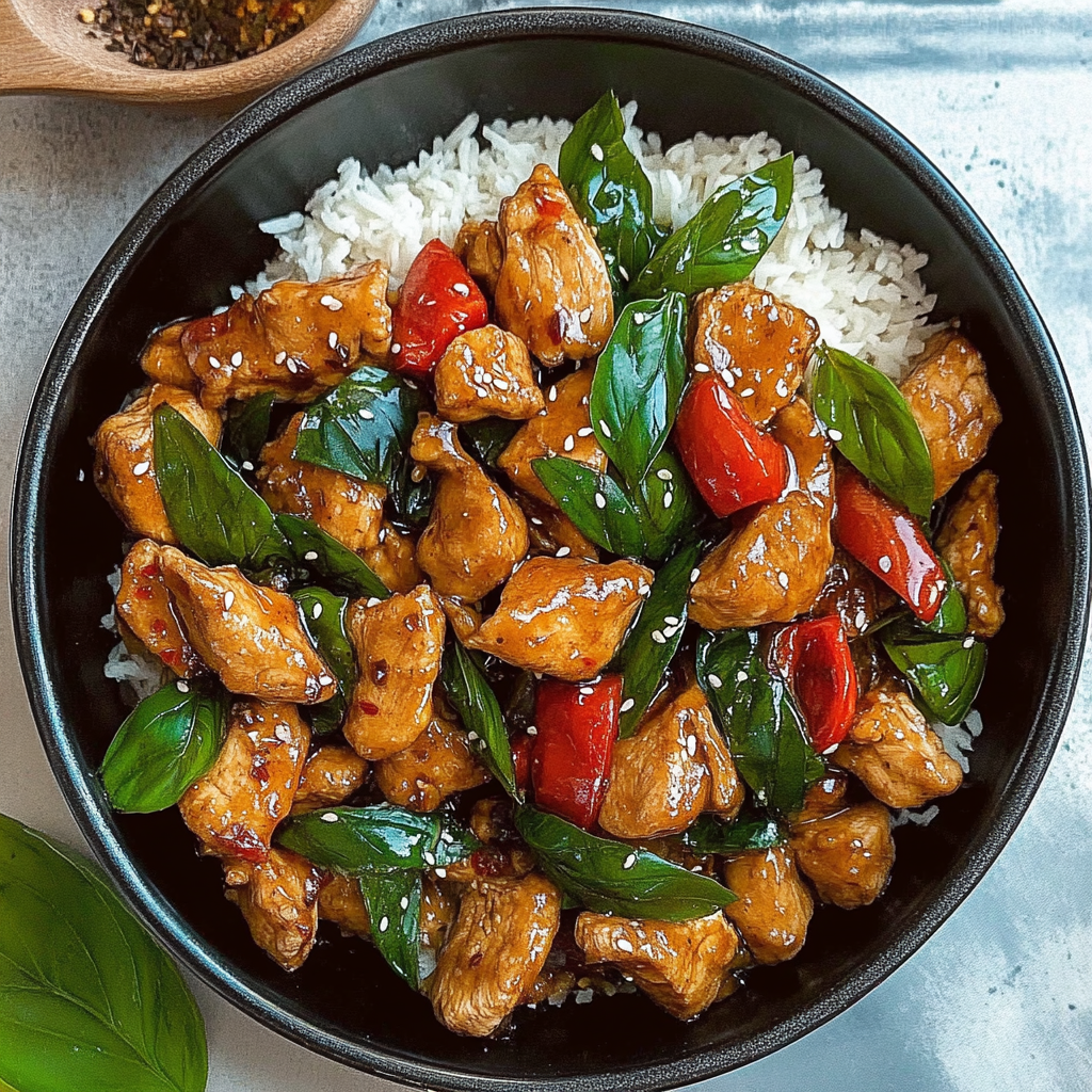 Recipe preparation for Spicy Thai Basil Chicken Stir Fry