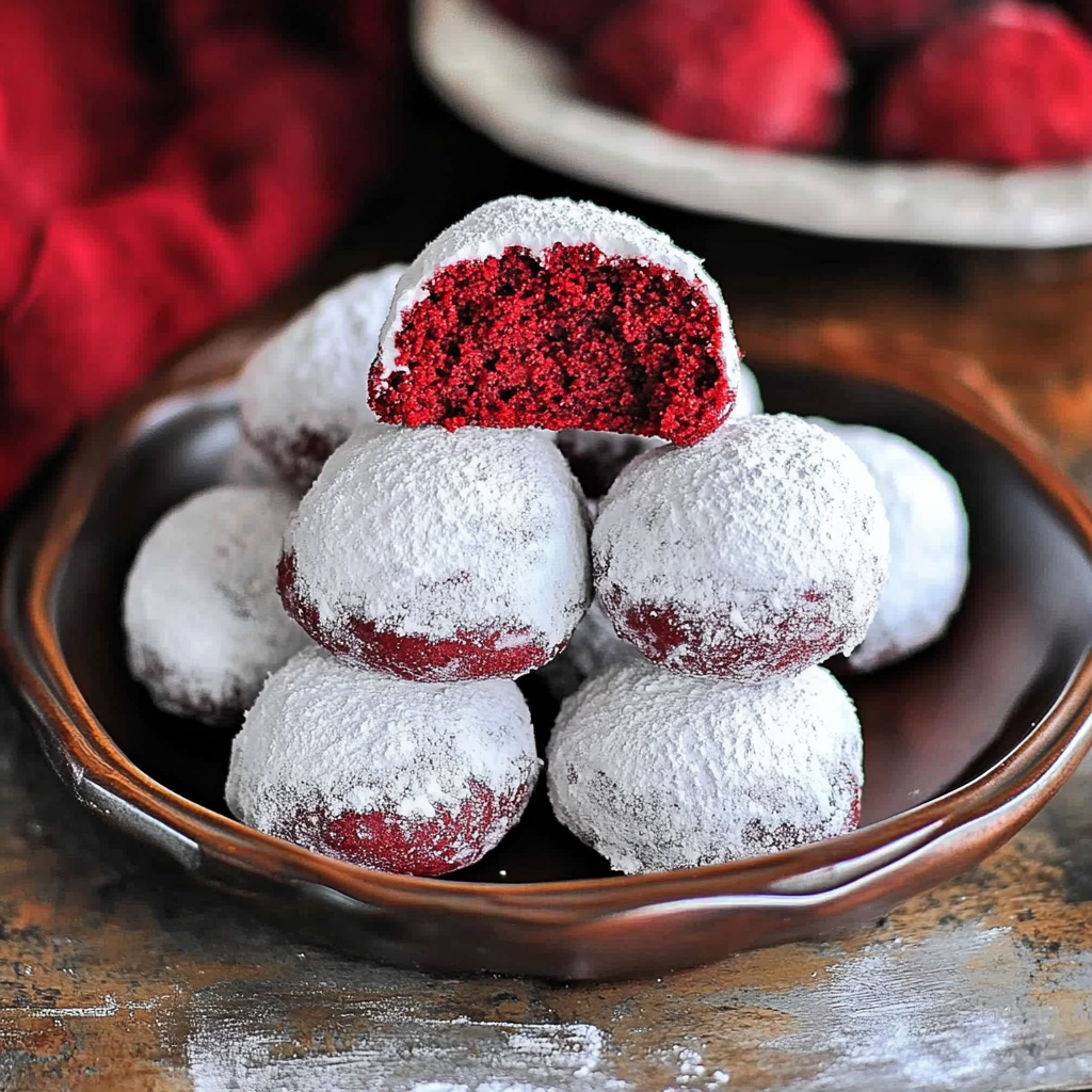 Recipe preparation for Red Velvet Snowball Cookies