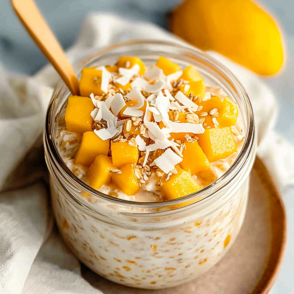 Recipe preparation for Mango Coconut Overnight Oats Jars