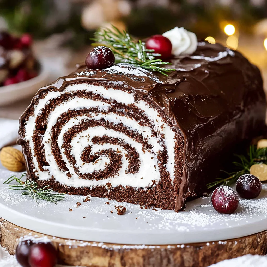 Recipe preparation for Cherry-Almond Yule Log with Ganache