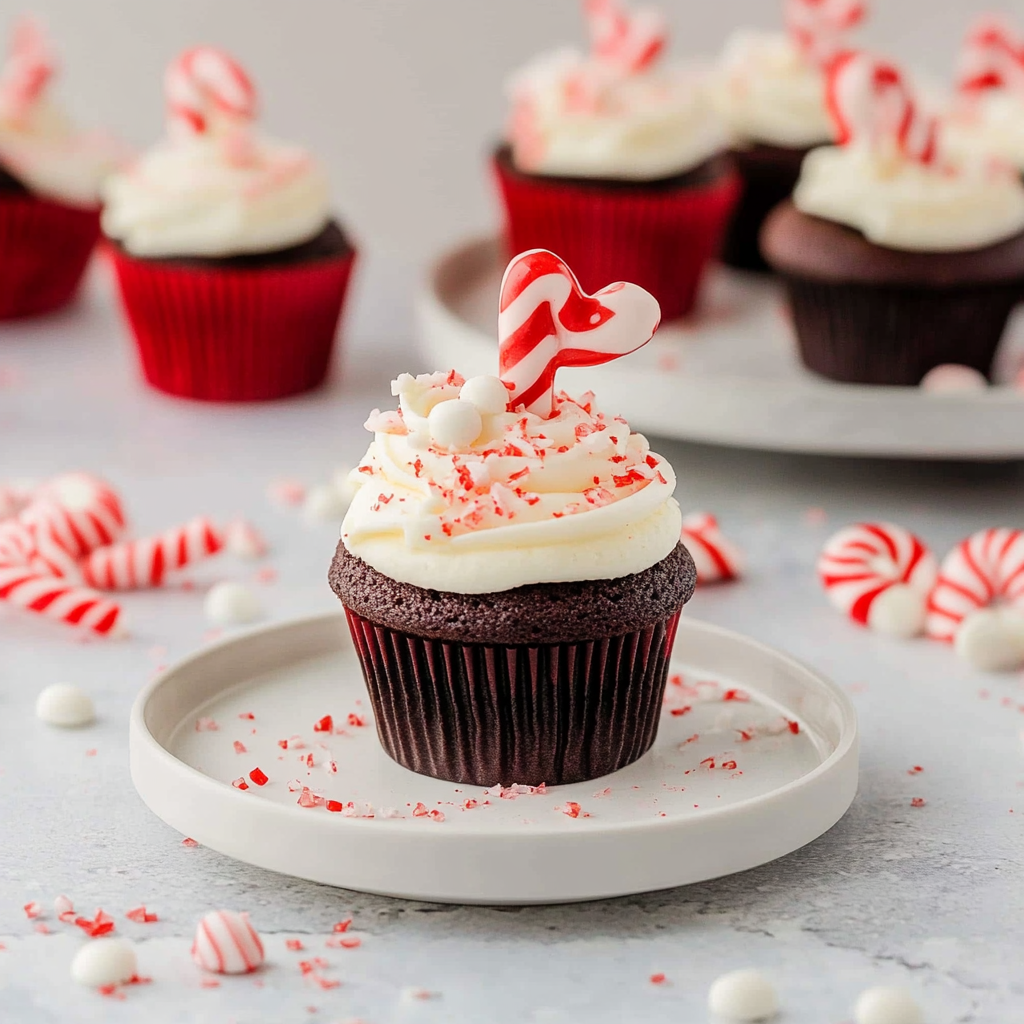 Recipe preparation for Hot Cocoa Swirl Cupcakes with Candy-Cane Icing