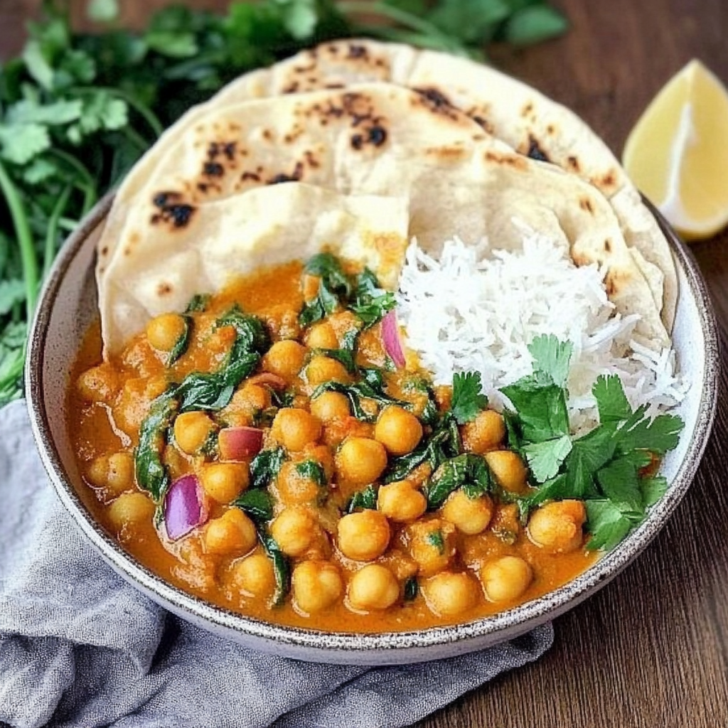 Recipe preparation for Chickpea & Spinach Coconut Curry