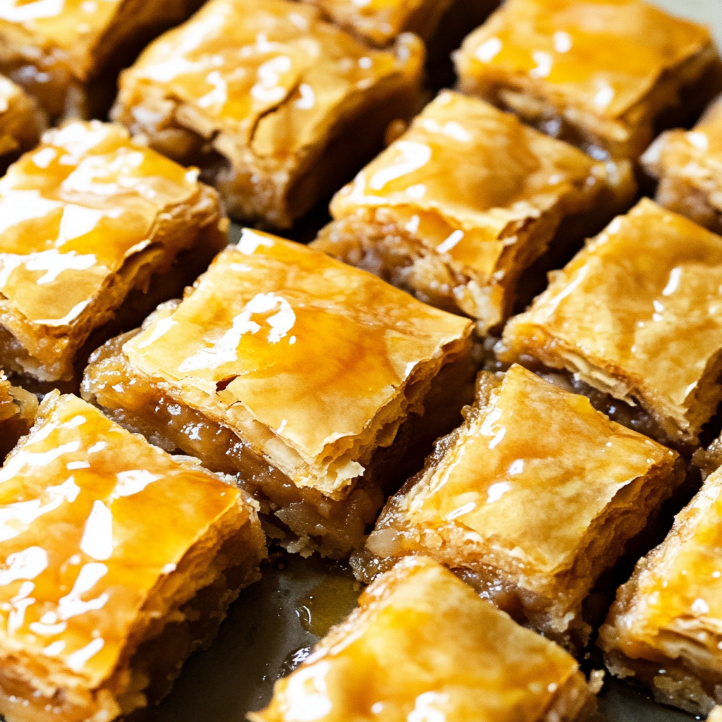 Recipe preparation for Tahini-honey baklava butter bars