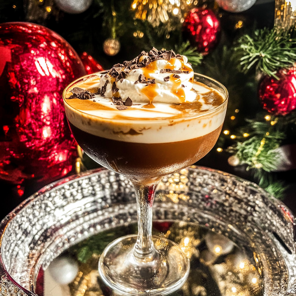 Recipe preparation for Chocolate-espresso martini float dessert