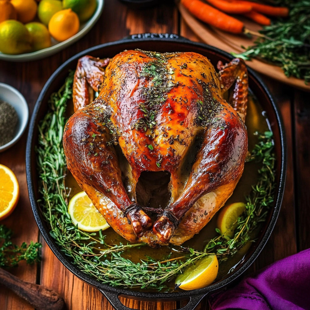 Recipe preparation for Herb-and-butter roasted turkey with citrus zest