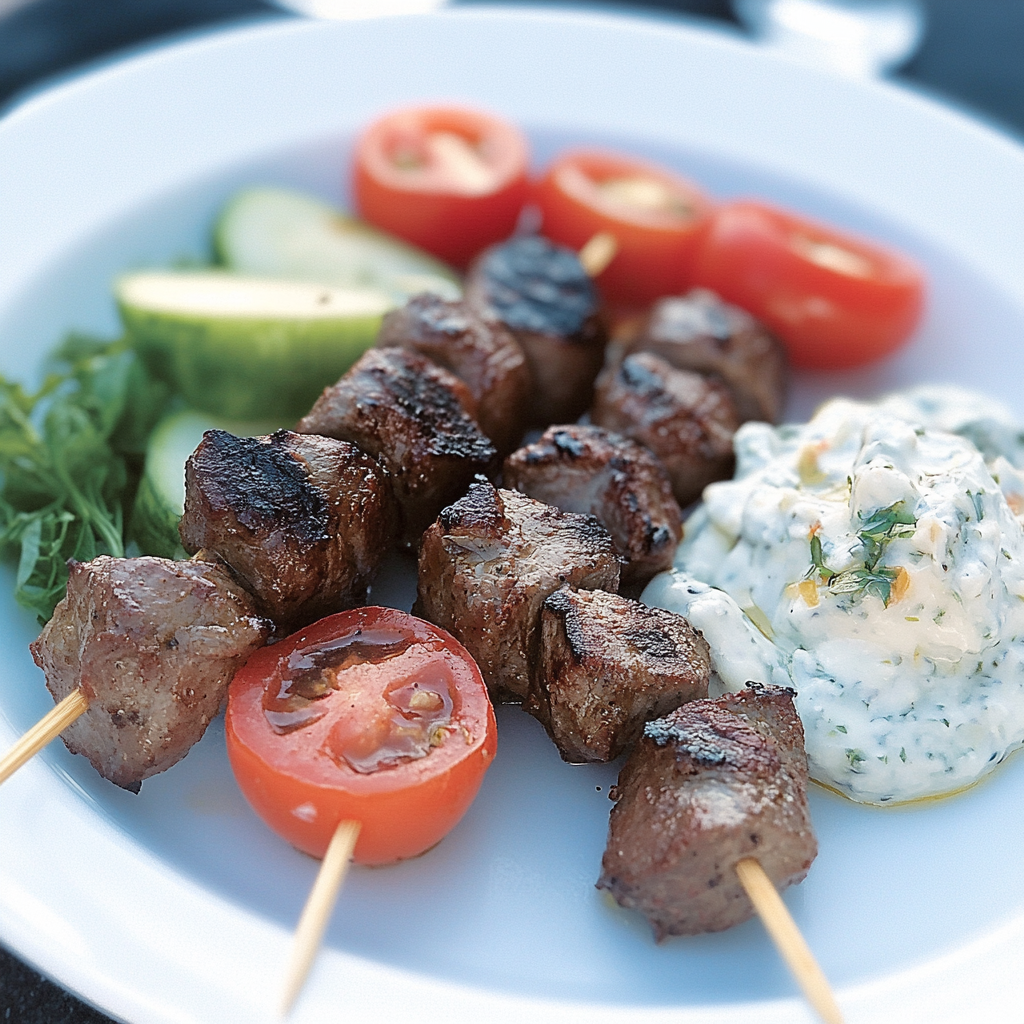 Recipe preparation for Spiced lamb kebabs with tzatziki