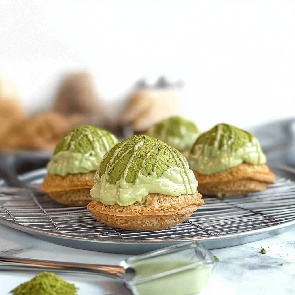 Recipe preparation for Pistachio Matcha Cream Puffs