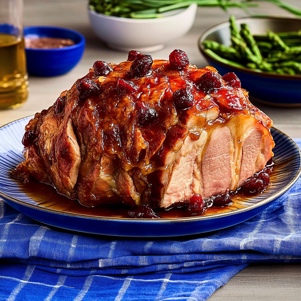 Recipe preparation for Maple Glazed Ham with Cherry Mustard Sauce