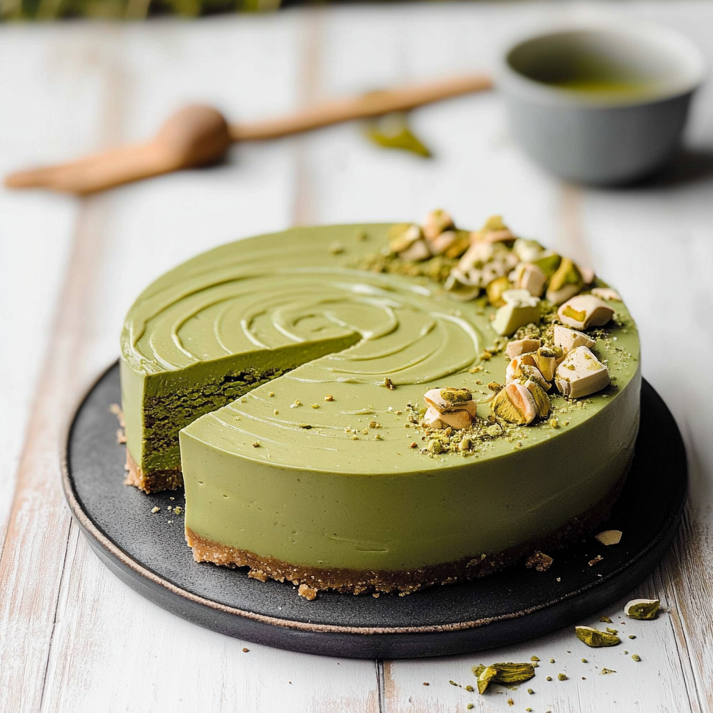 Recipe preparation for Pistachio Matcha Swirl Cheesecake