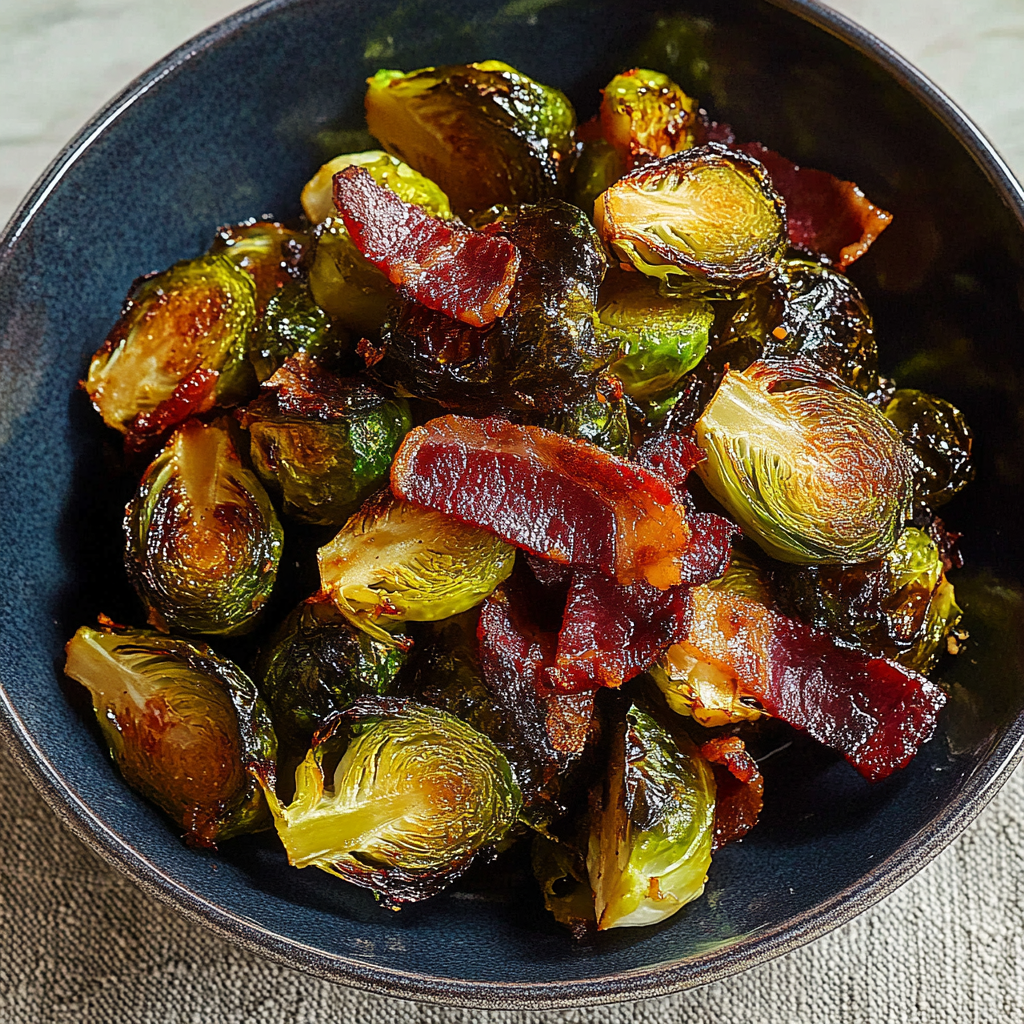 Recipe preparation for Brussels Sprouts Roasted with Bacon and Maple Syrup