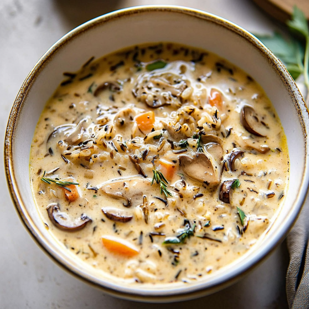 Recipe preparation for Creamy Wild Rice with Mushrooms