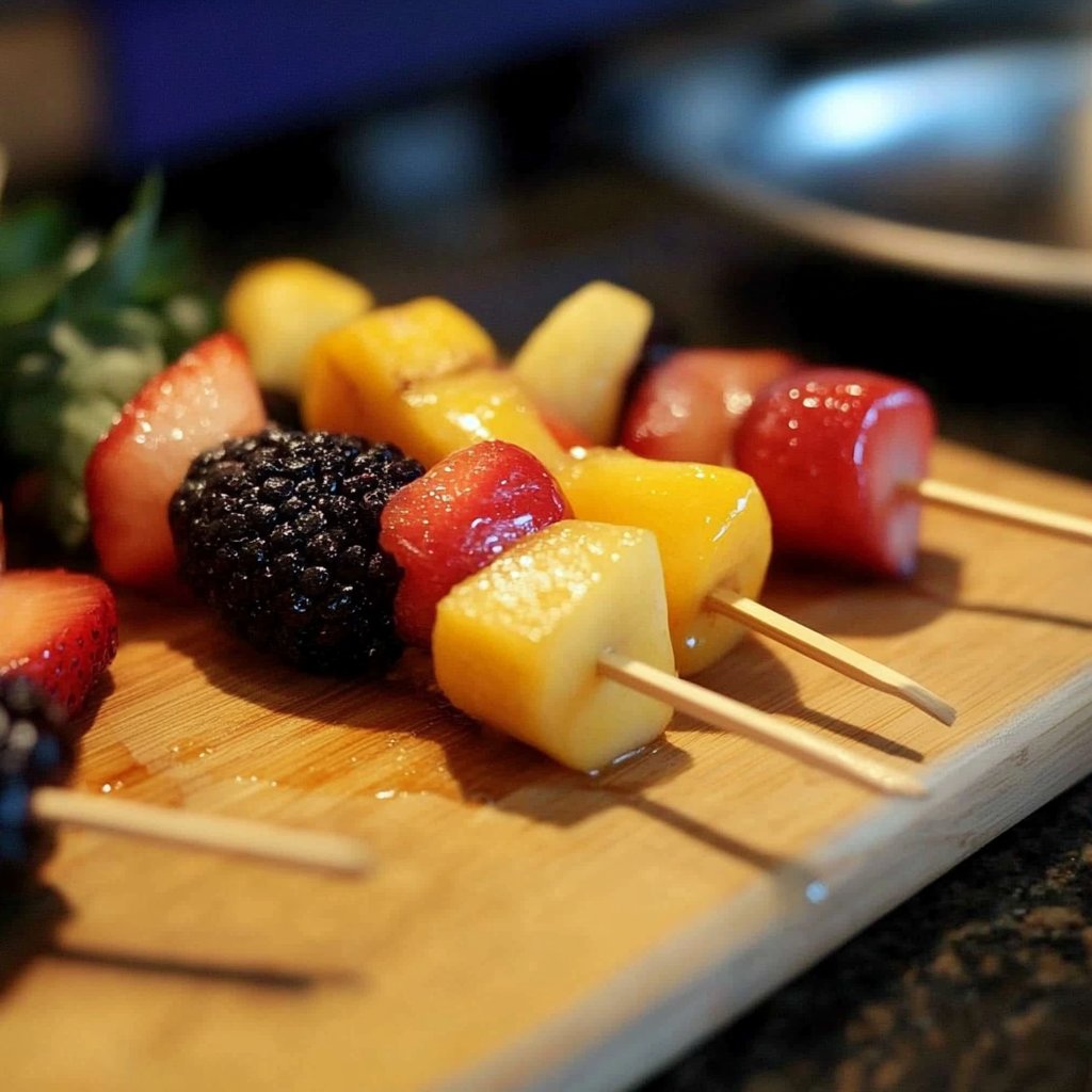 Recipe preparation for Rum-Soaked Fruit Skewers