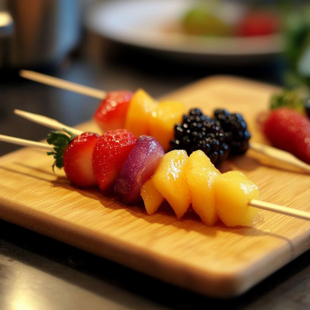 Recipe preparation for Rum-Soaked Fruit Skewers