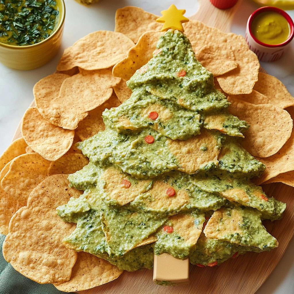 Recipe preparation for Christmas Tree Tortilla Chips with Spinach Dip
