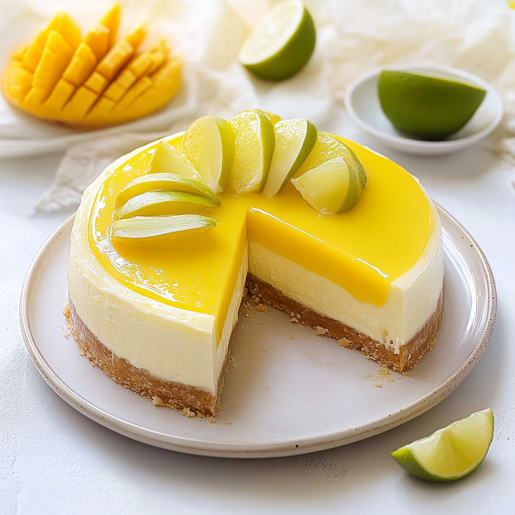 Recipe preparation for Chilled Mango and Lime Cheesecake