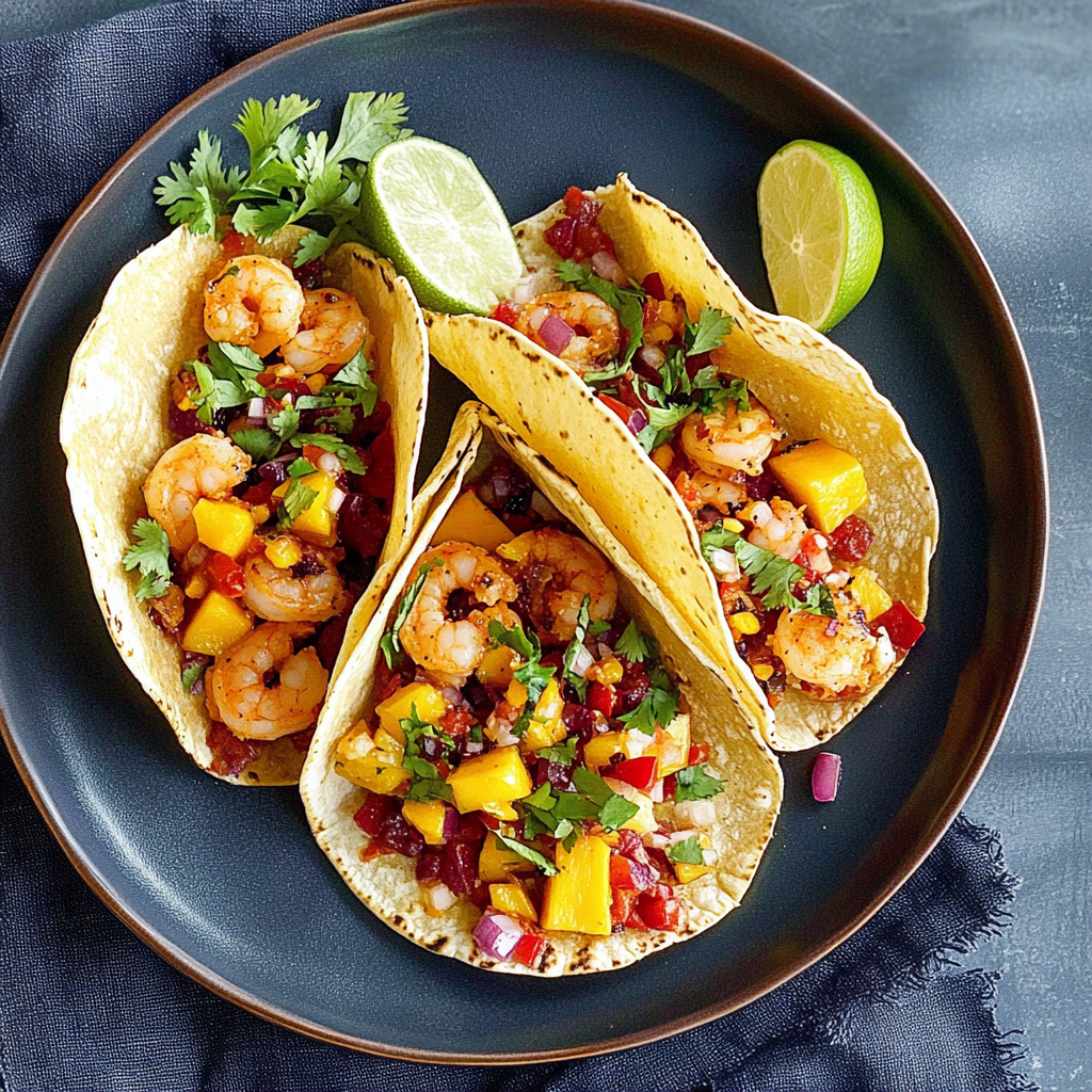 Recipe preparation for Individual Shrimp Tacos with Mango Salsa