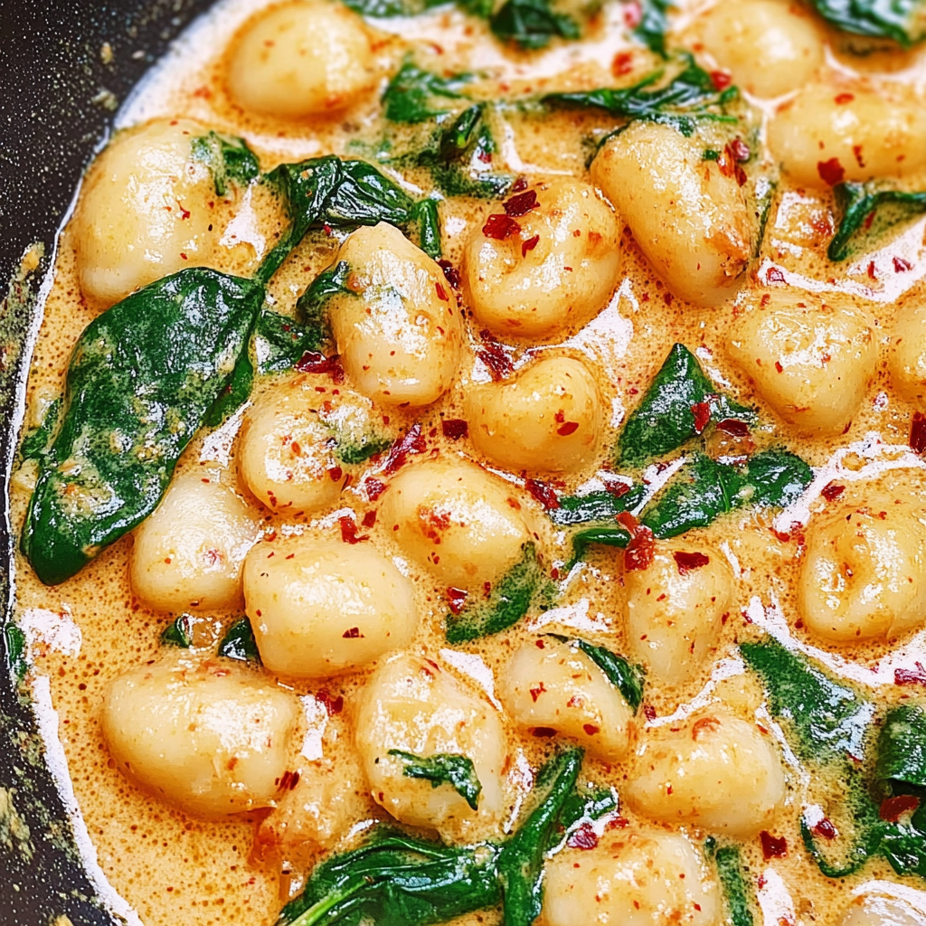 Recipe preparation for Garlic Butter Gnocchi with Spinach