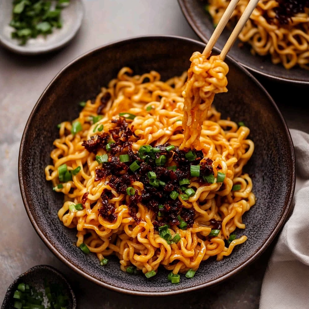 Recipe preparation for Chili Butter Scallion Noodles