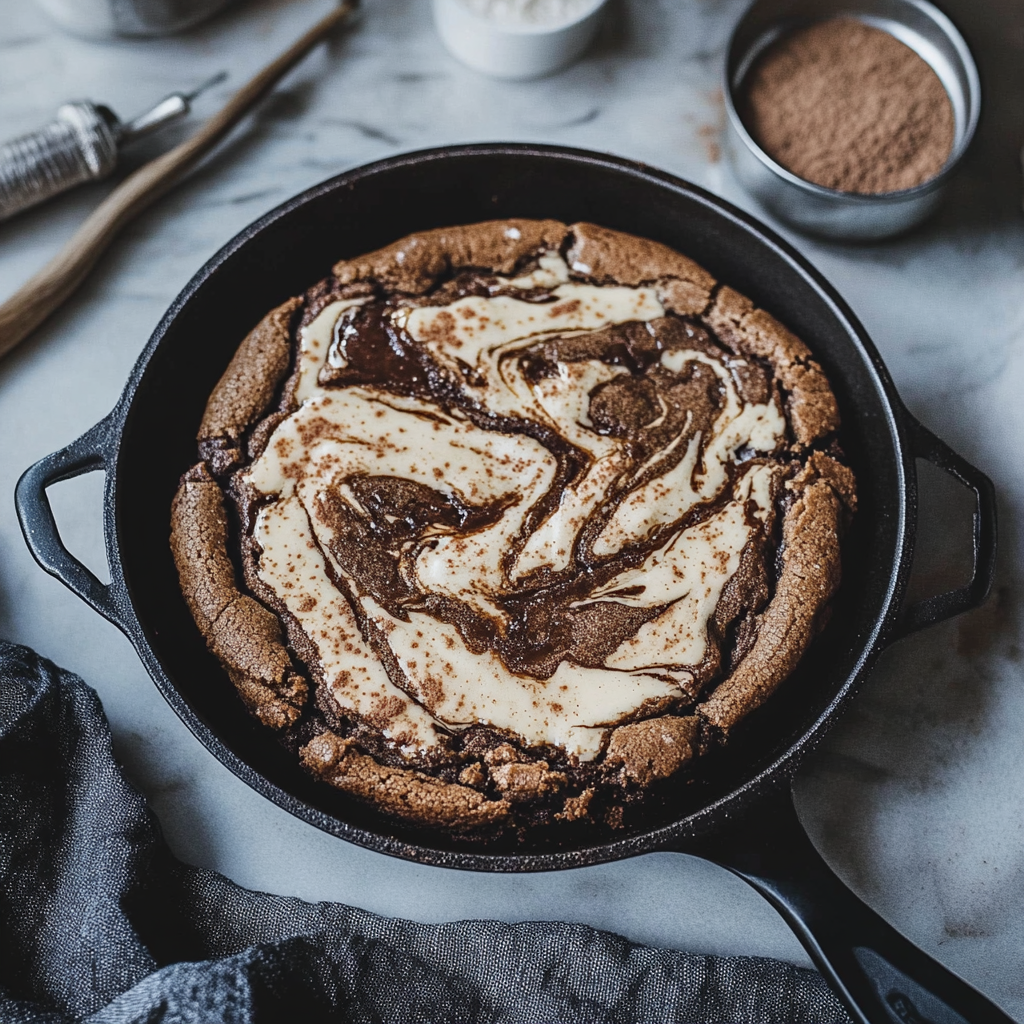 Recipe preparation for Skillet Cookie with Tahini Swirl