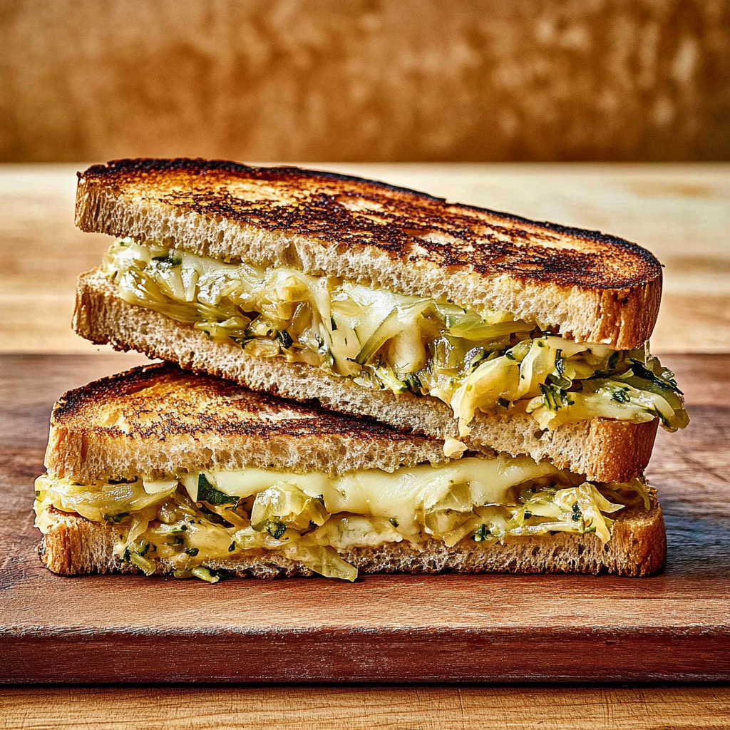 Recipe preparation for Farmer’s Cheese Toast with Pickled Cabbage