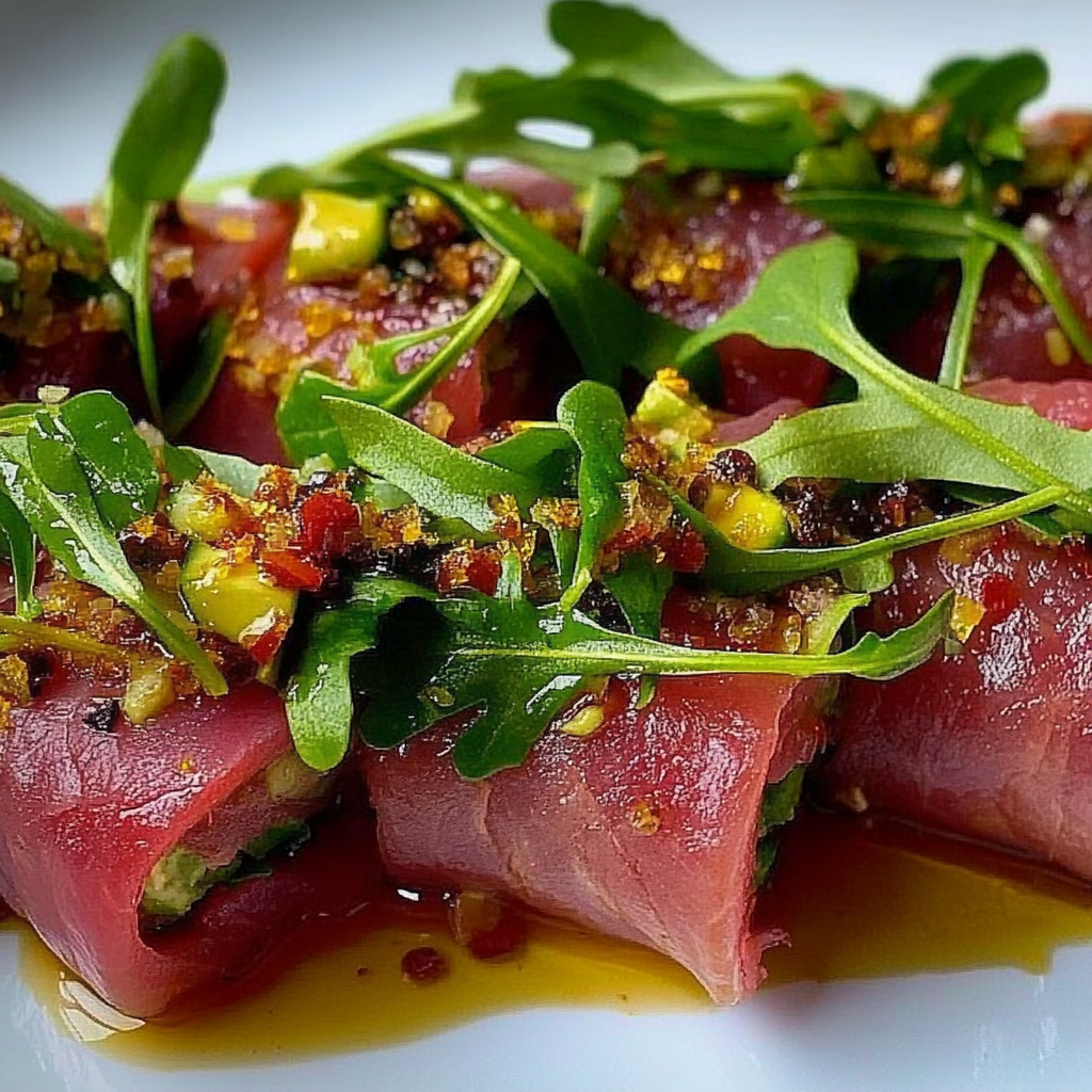 Recipe preparation for Bison Carpaccio Rolls